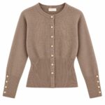 Taupe Button Front Ribbed Cardigan