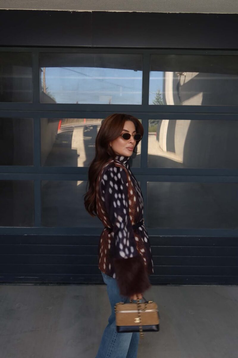 Brown Fawn Print Fur Trimmed Jacket - Image 4