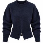 Navy Blue Zip-Up Knit Sweater