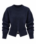 Navy Blue Zip-Up Knit Sweater