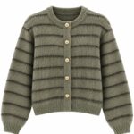 Olive Striped Knit Button Cardigan