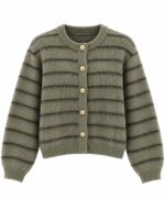 Olive Striped Knit Button Cardigan