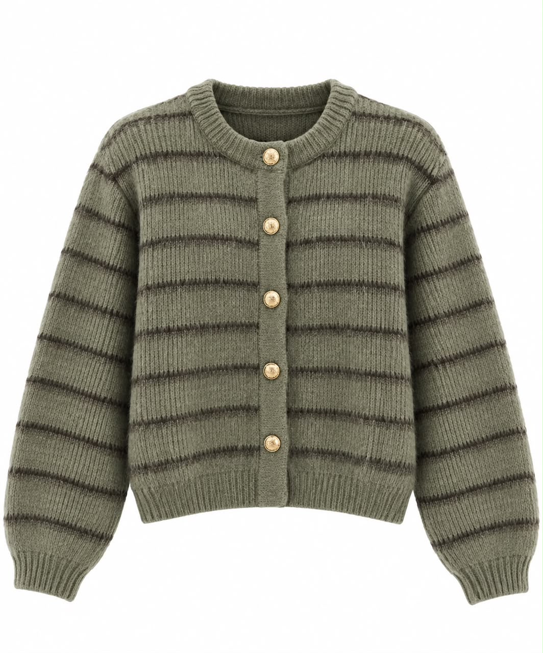 7d04c470dd1048d25ded135b53cf04d54627.jpg Olive Striped Knit Button Cardigan - Image 1