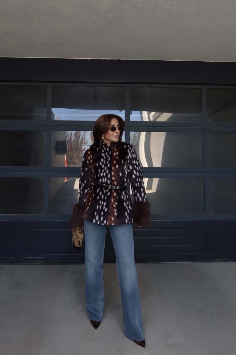 Brown Fawn Print Fur Trimmed Jacket - Image 2