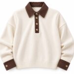 Cream and Brown Button Collar Pullover Sweater