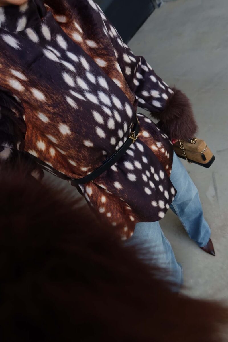 Brown Fawn Print Fur Trimmed Jacket - Image 5