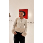 Beige Cardigan With Faux Fur Cuffs - Image 2