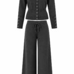 Grey Knit Cardigan and Wide Leg Pant Set