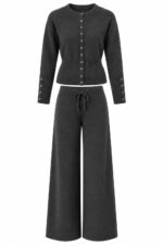 Grey Knit Cardigan and Wide Leg Pant Set