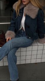 Denim Jacket With Faux Fur Collar and Cuffs - Image 3