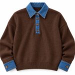 Brown Pullover Sweater With Denim Collar