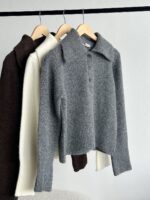 Gray Wool Button Collar Sweater - Image 2