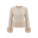 Beige Cardigan With Faux Fur Cuffs