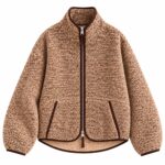 Brown Textured Zip Up Fleece Jacket