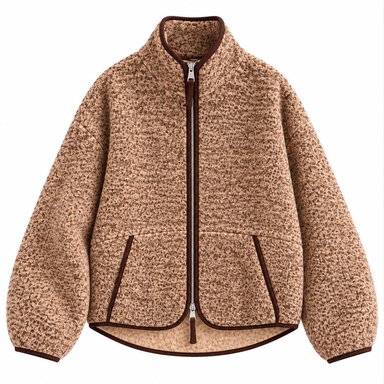 a997a775-4258-432f-bd76-627367aec890 Brown Textured Zip Up Fleece Jacket - Image 1