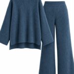 Blue Ribbed Knit Sweater and Pants Set
