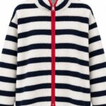 Navy and White Striped Fleece Jacket