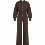 Brown Knit Zip Jacket and Pants Set