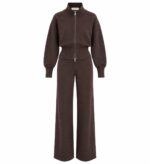 Brown Knit Zip Jacket and Pants Set