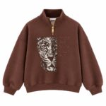 Brown Leopard Print Half Zip Sweatshirt