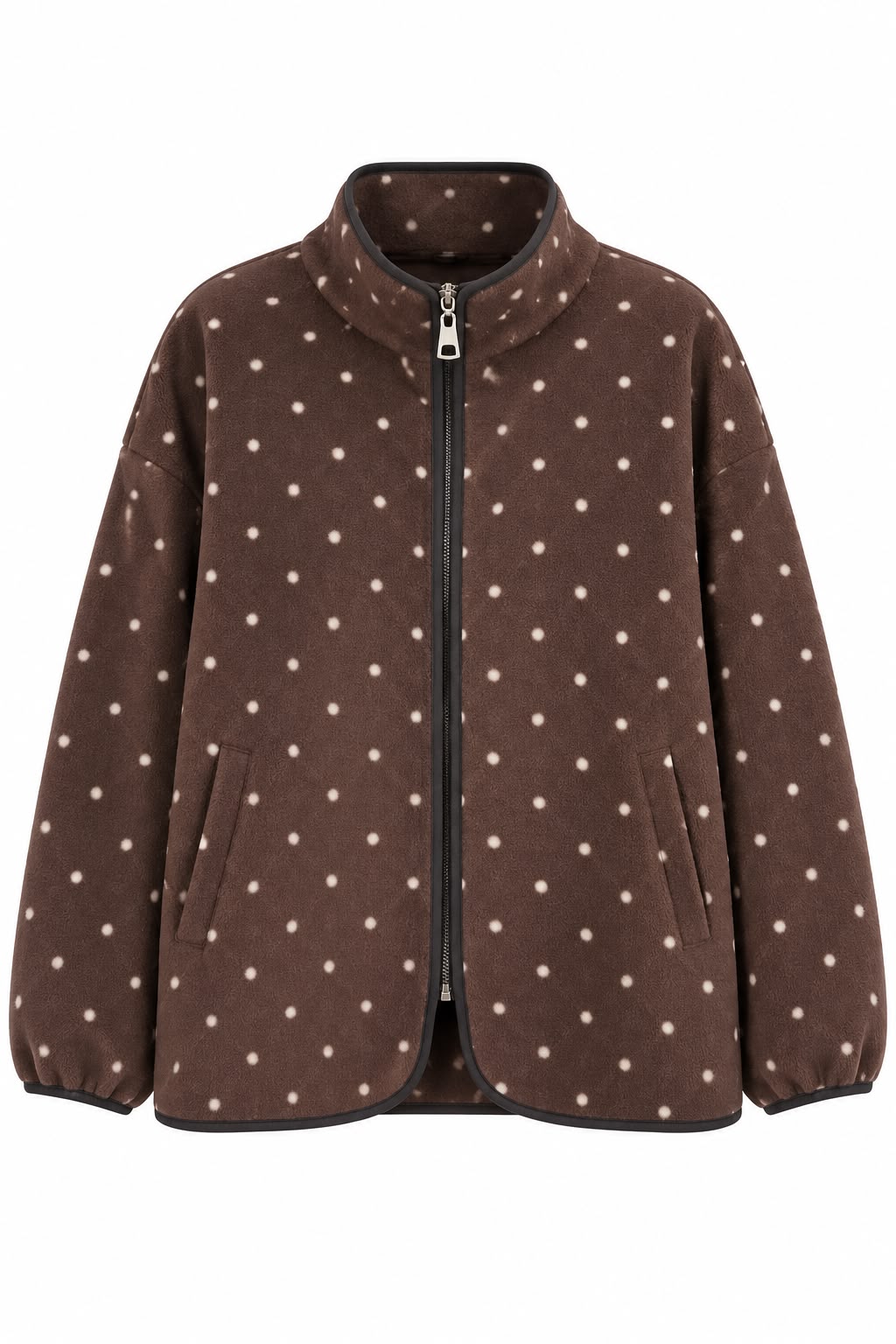 b567d86d-da19-4c85-873d-6dba03a307b8 Brown Polka Dot Fleece Zip Jacket - Image 1