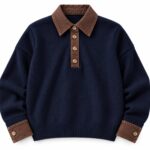 Navy Pullover Sweatshirt With Brown Collar