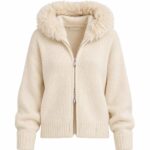 Ivory Zip-Up Hoodie With Faux Fur Collar
