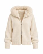 Ivory Zip-Up Hoodie With Faux Fur Collar