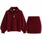 Burgundy Knit Sweater and Skirt Set