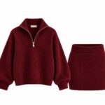 Burgundy Knit Sweater and Skirt Set