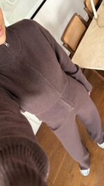 Brown Knit Zip Jacket and Pants Set - Image 2