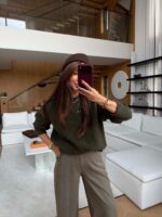 Olive Green Crewneck Knit Sweater - Image 2