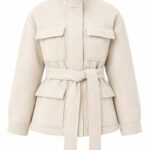 Beige Belted Wool Utility Jacket