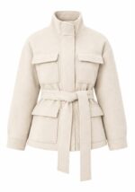 Beige Belted Wool Utility Jacket