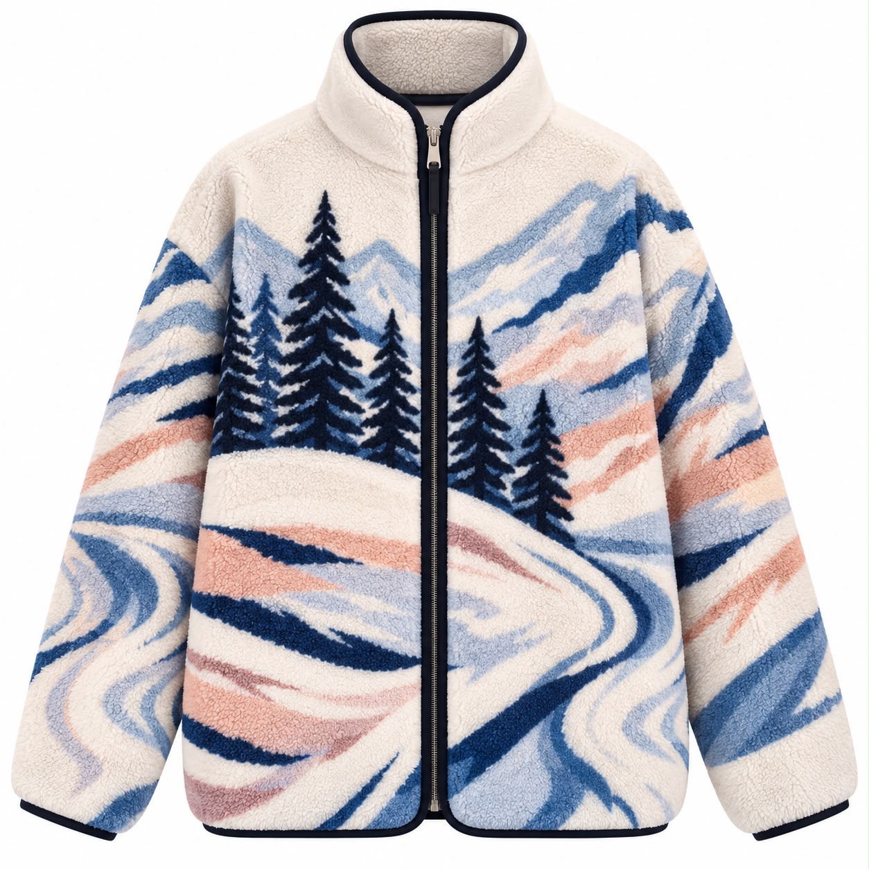 c1554518-64f7-44af-962f-7b4343f856ee Navy and White Striped Fleece Jacket - Image 1