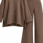 Brown Ribbed Knit Lounge Set