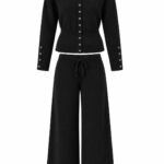Black Knit Cardigan and Wide Leg Pants Set