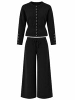 Black Knit Cardigan and Wide Leg Pants Set