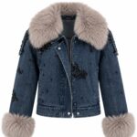 Denim Jacket With Faux Fur Collar and Cuffs