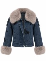 Denim Jacket With Faux Fur Collar and Cuffs