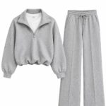 Grey Half-Zip Sweatshirt and Wide-Leg Sweatpants Set