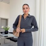 Grey polo sweatshirt and wide leg pants - Image 3