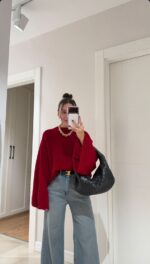 Red Oversized Knit Sweater - Image 2