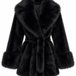 Black Faux Fur Belted Coat