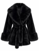 Black Faux Fur Belted Coat