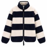 Navy and White Striped Fleece Jacket