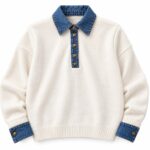Cream Sweater With Denim Collar and Cuffs