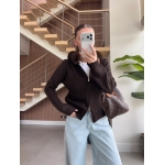 Brown Knit Jacket With Faux Fur Hood - Image 2