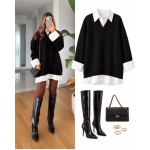 Black V-Neck Sweater Layered Shirt - Image 2