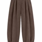 Brown Pleated Wide Leg Pants